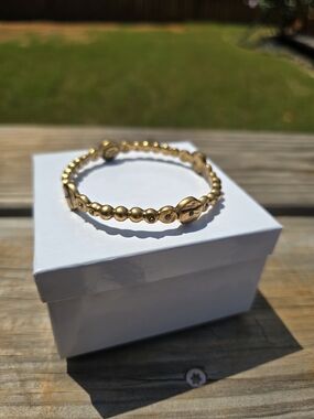 Vintage Oscar de la Renta Signed Antiqued Gold-Tone Beaded Coin Station Bangle